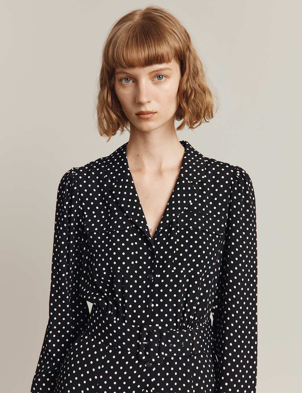 Satin Back Crepe V-Neck Midi Shirt Dress image 3
