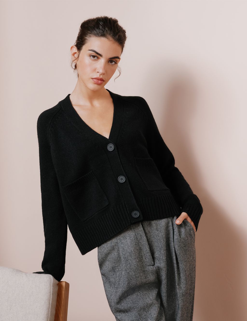 V-Neck Relaxed Cardigan with Wool image 1