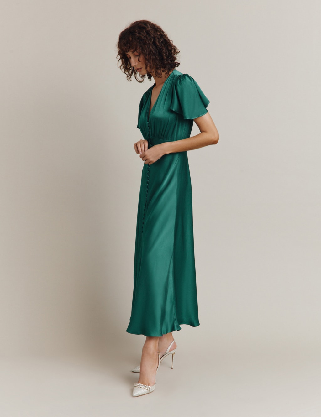 V-Neck Button Front Midi Swing Dress image 4