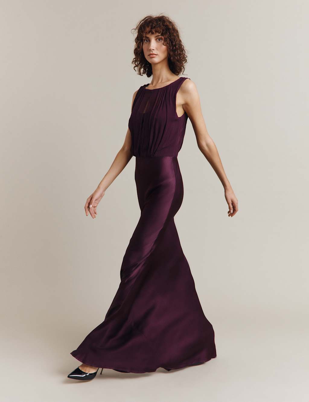 Satin Round Neck Maxi Waisted Dress image 3