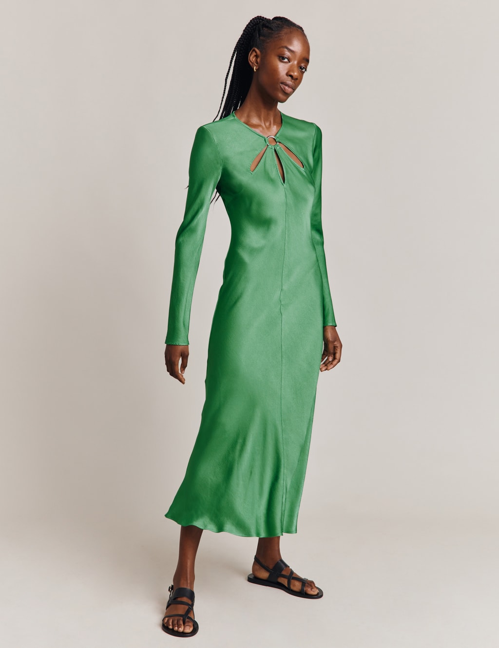 Satin Round Neck Midi Smock Dress image 1