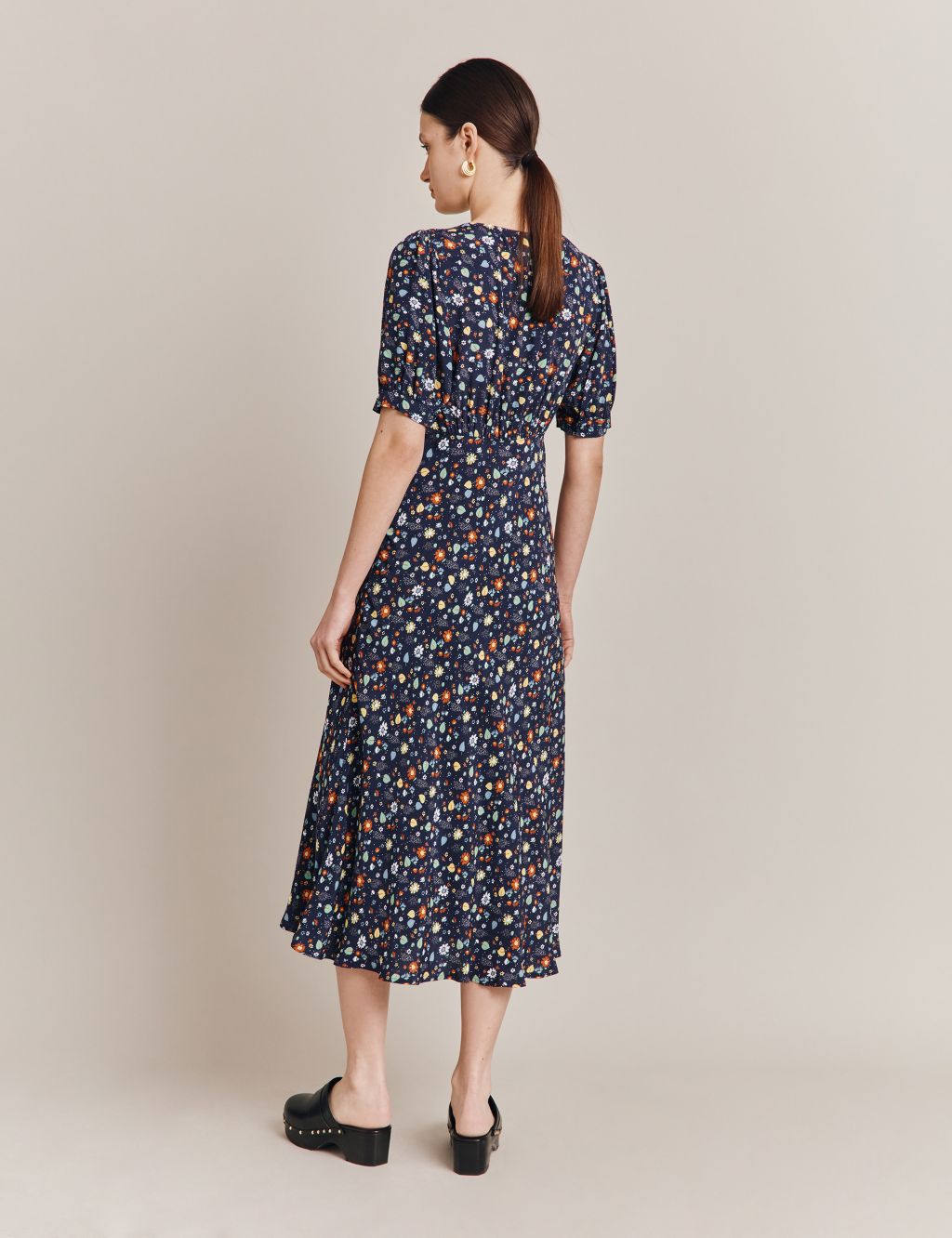 Floral Square Neck Midi Waisted Dress image 4