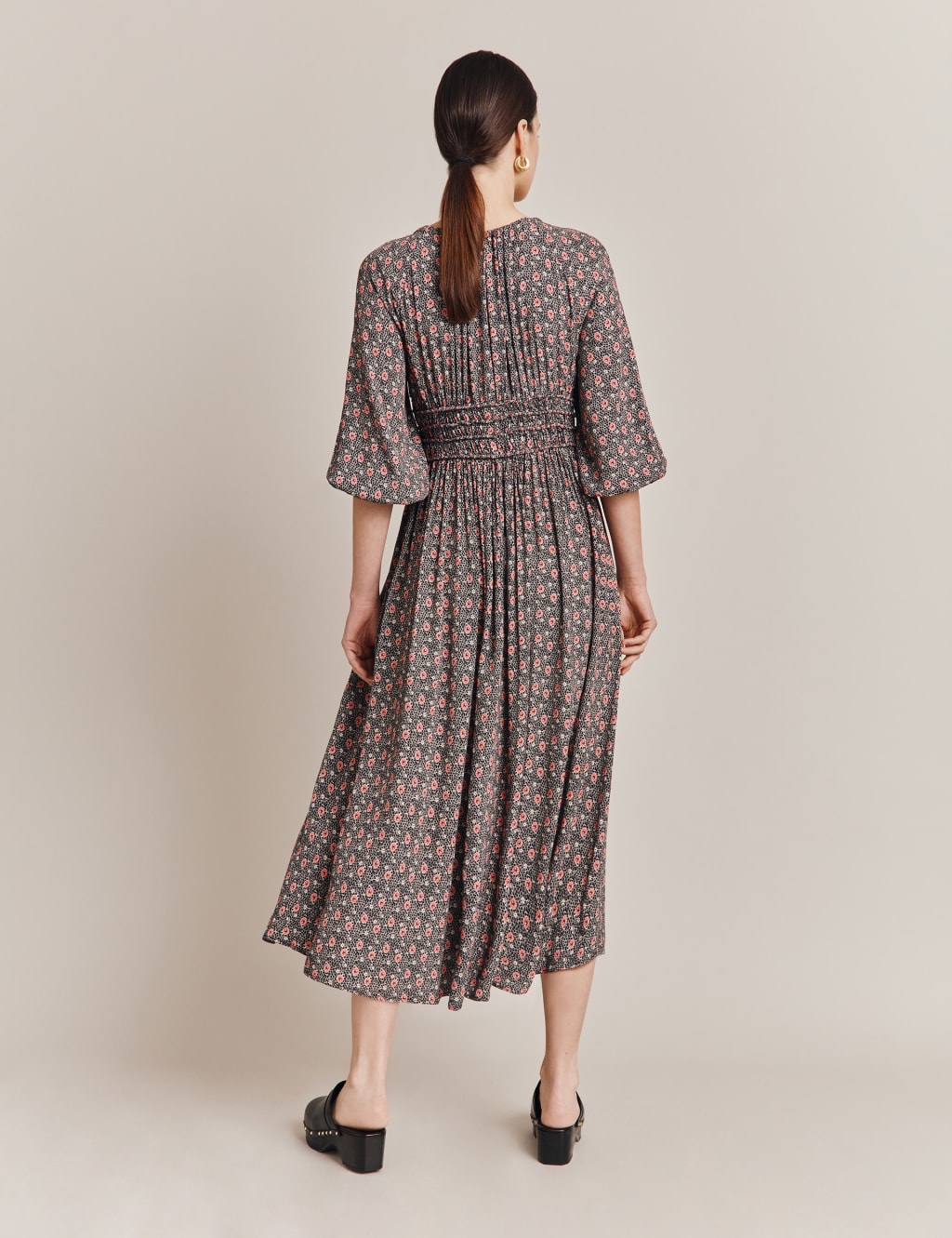 Ditsy Floral Tie Detail Midi Waisted Dress image 5