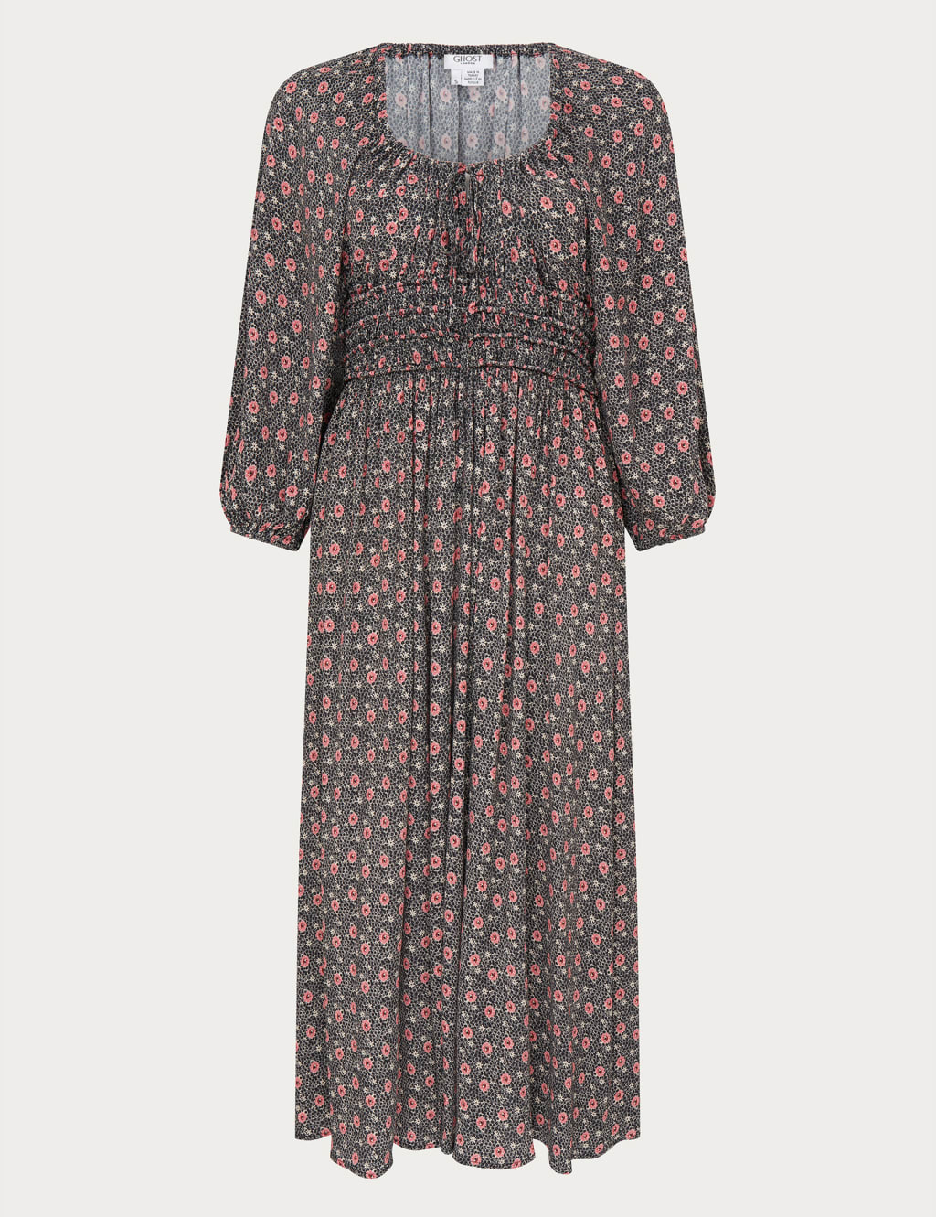 Ditsy Floral Tie Detail Midi Waisted Dress image 2