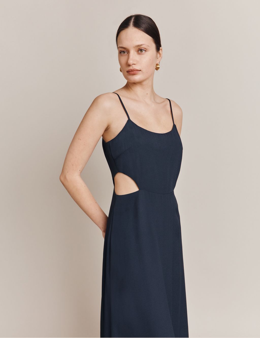 Square Neck Strappy Midi Waisted Dress image 2