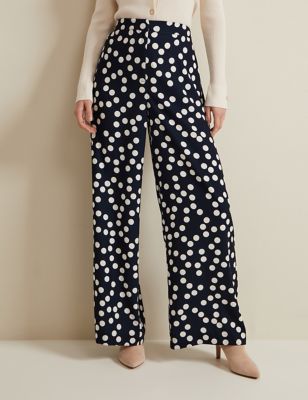 Phase Eight Womens Polka Dot Wide Leg Trousers - 8 - Navy Mix, Navy Mix