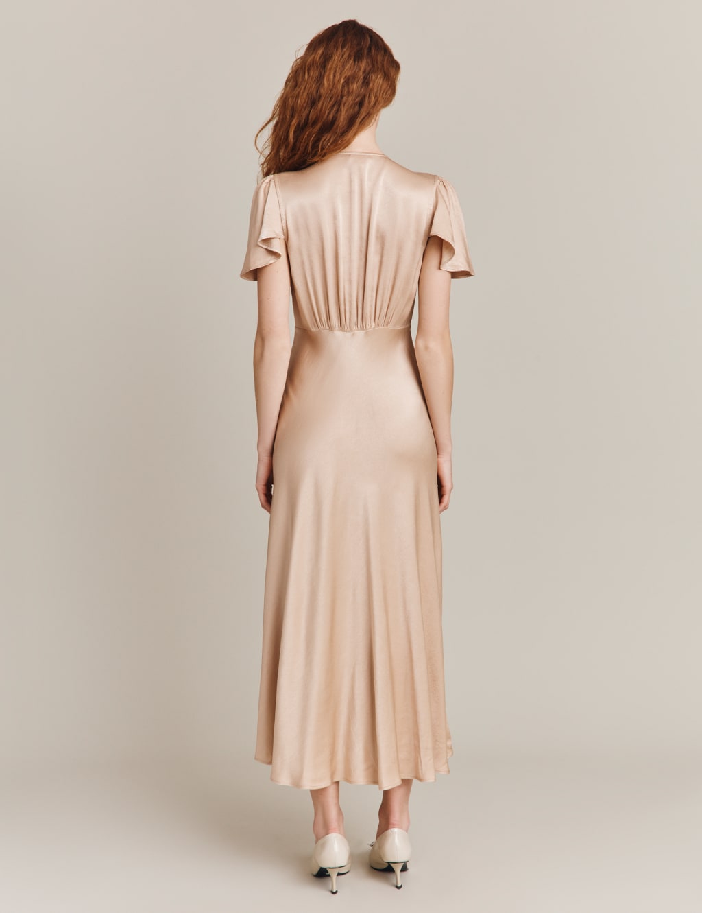 Satin V-Neck Midi Swing Dress image 4