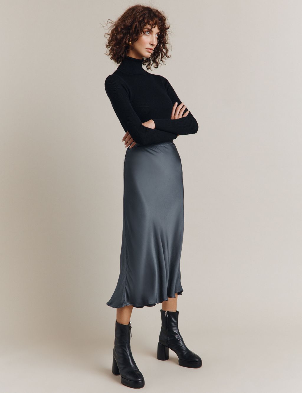 Satin Midi Slip Skirt image 4