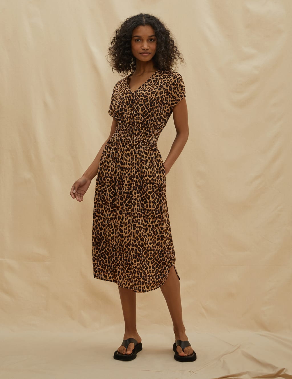 Animal Print V-Neck Midi Waisted Dress image 1