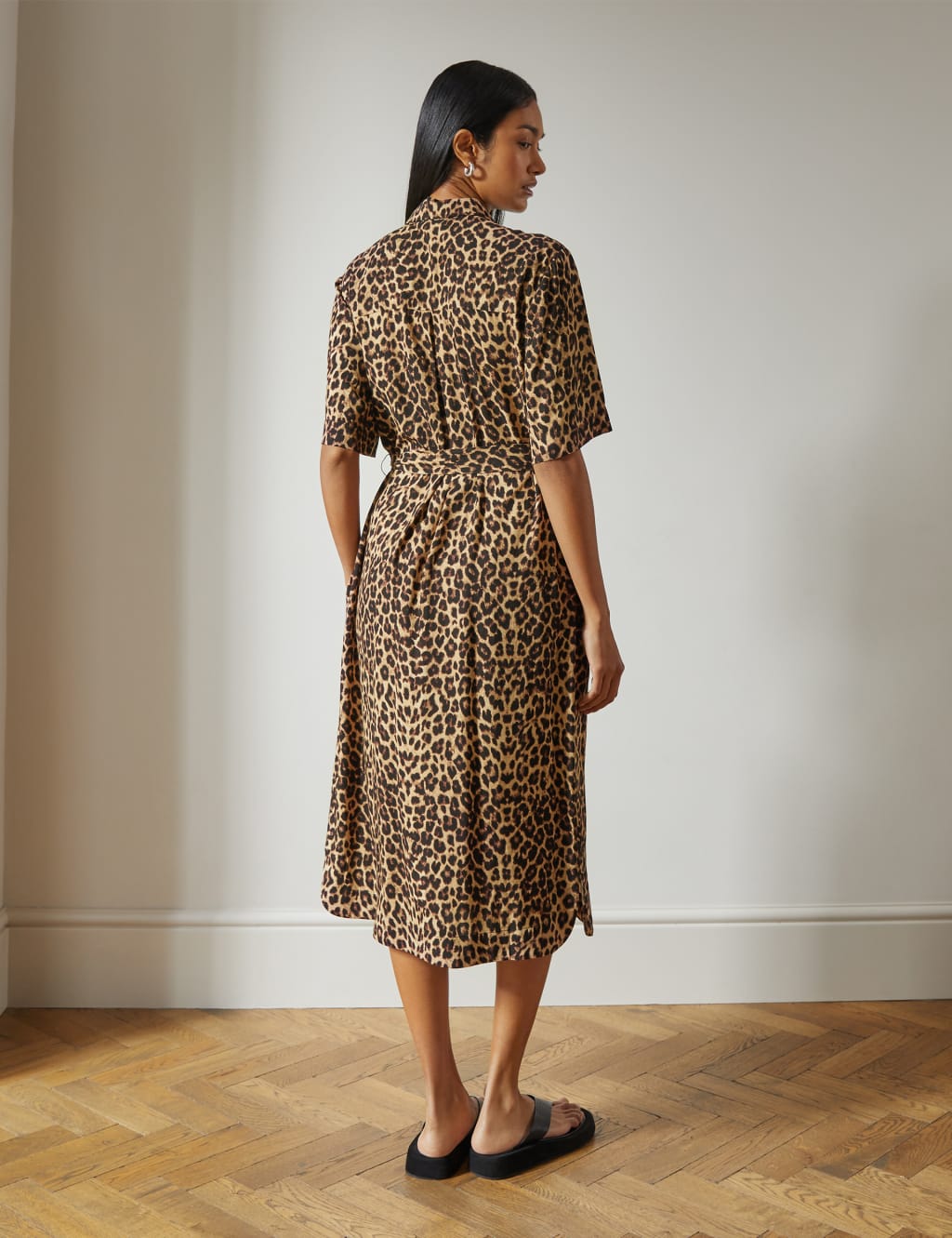 Animal Print Belted Midi Shirt Dress image 2