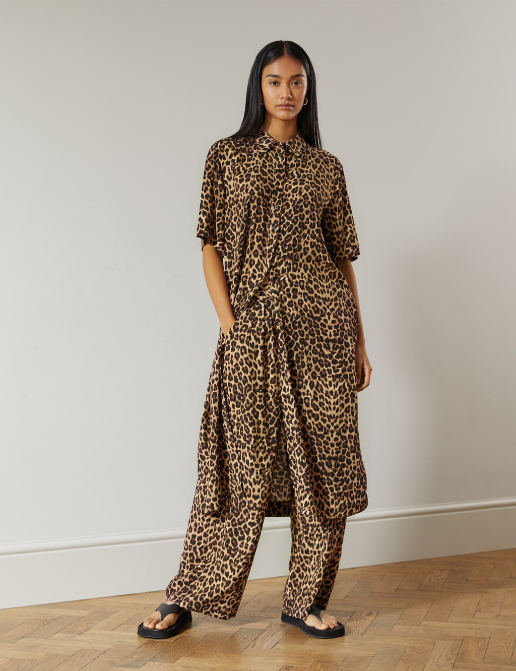 Animal Print Belted Midi Shirt Dress image 5