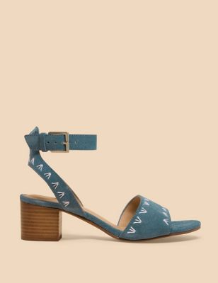 White Stuff Women's Suede Ankle Strap Block Heel Sandals - 4 - Blue, Blue