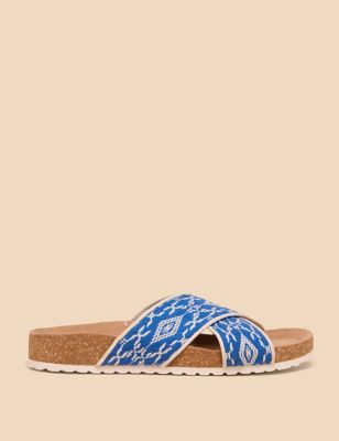 White Stuff Womens Geometric Footbed Sandals - 3 - Blue Mix, Blue Mix,Orange Mix