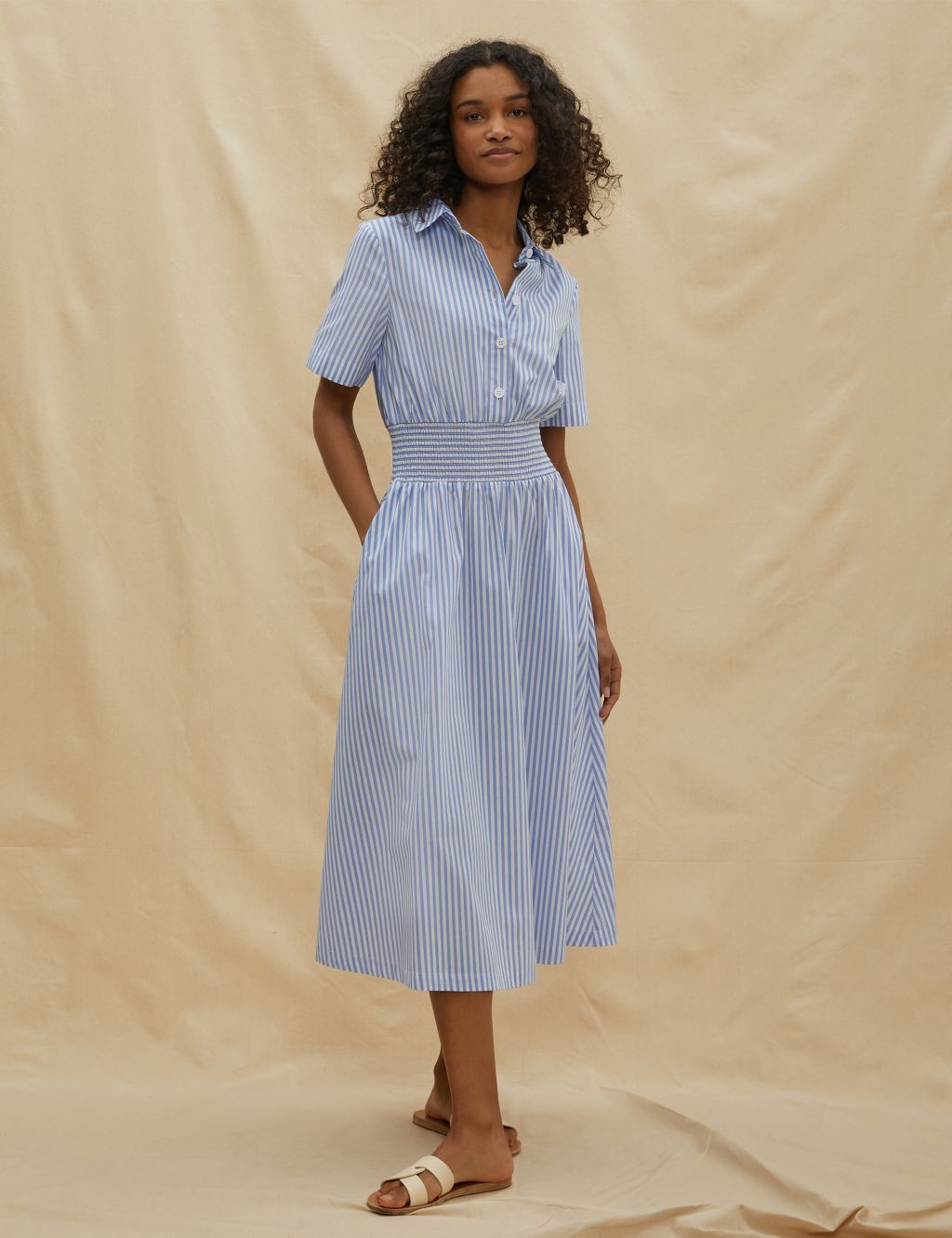 Organic Cotton Striped Midaxi Shirt Dress image 1