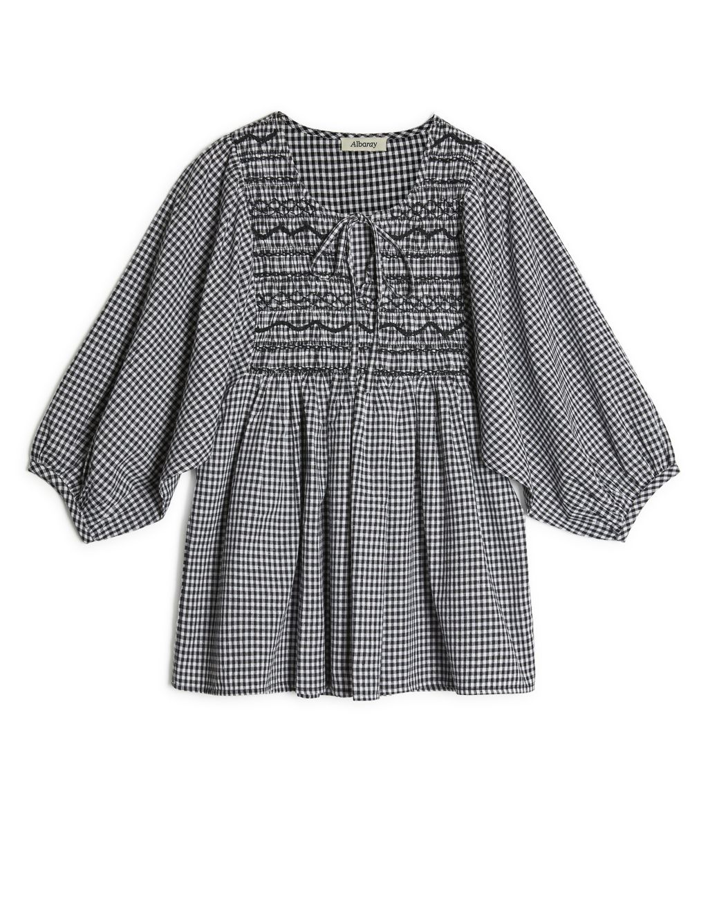Organic Cotton Checked Smocked Blouse image 2