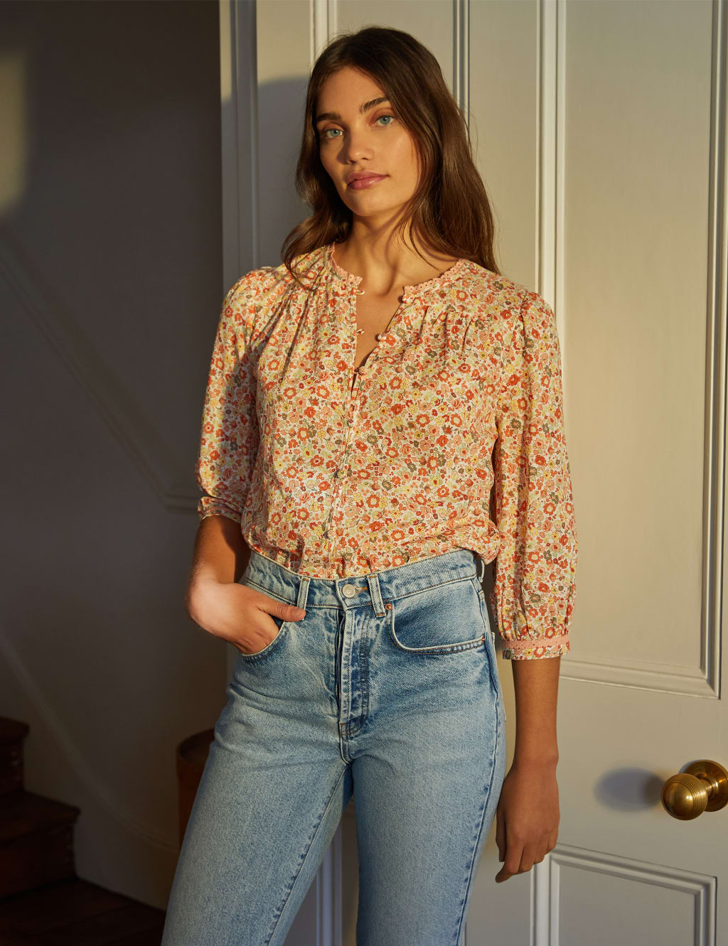 Organic Cotton Floral Crew Neck Blouse image 1