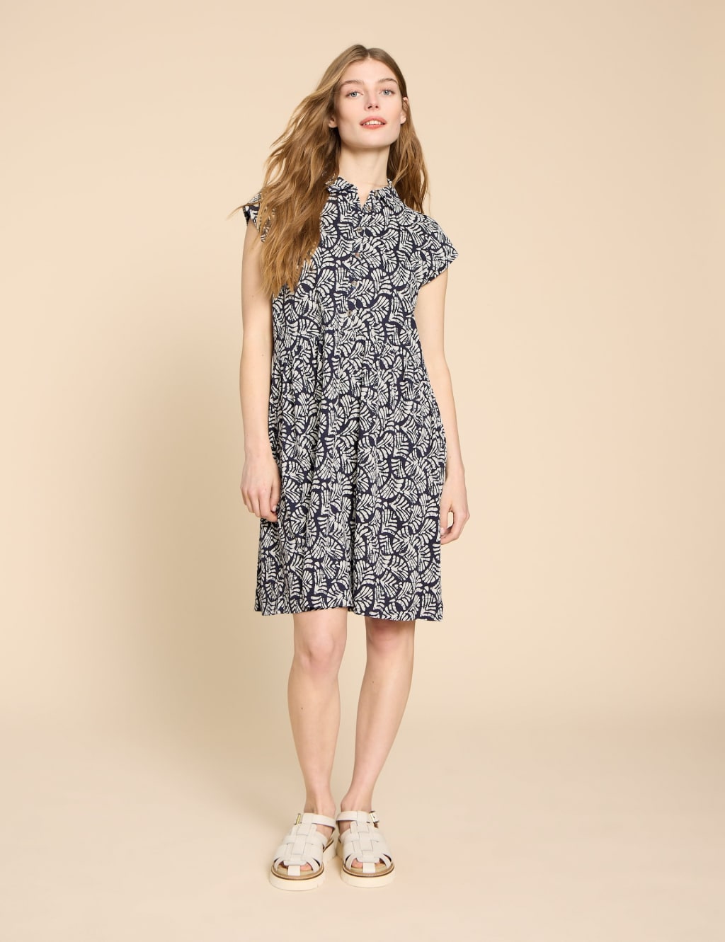 Cotton Blend Jersey Printed Mini Shirt Dress