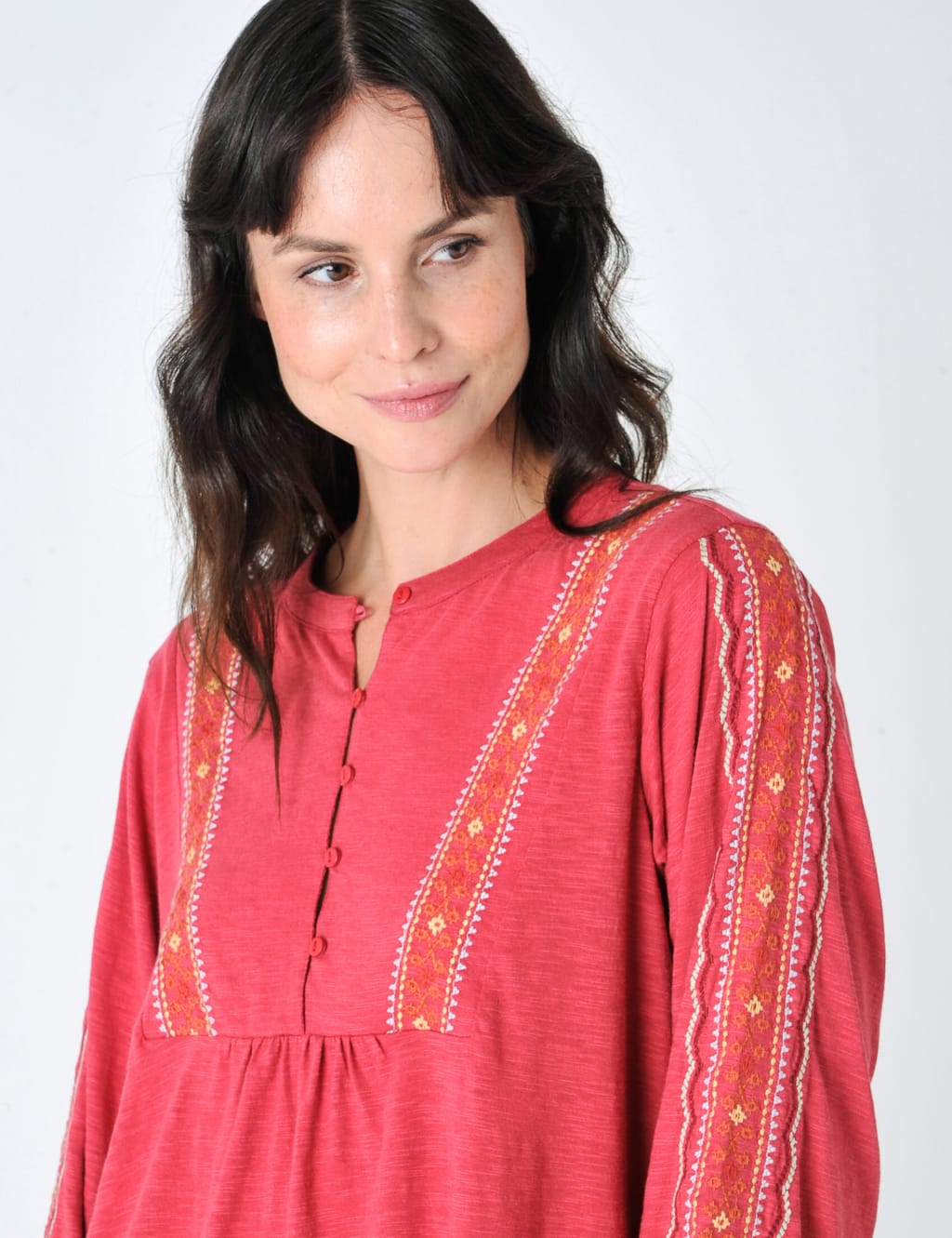 Cotton Rich Embroidered Bib Detail Blouse image 4