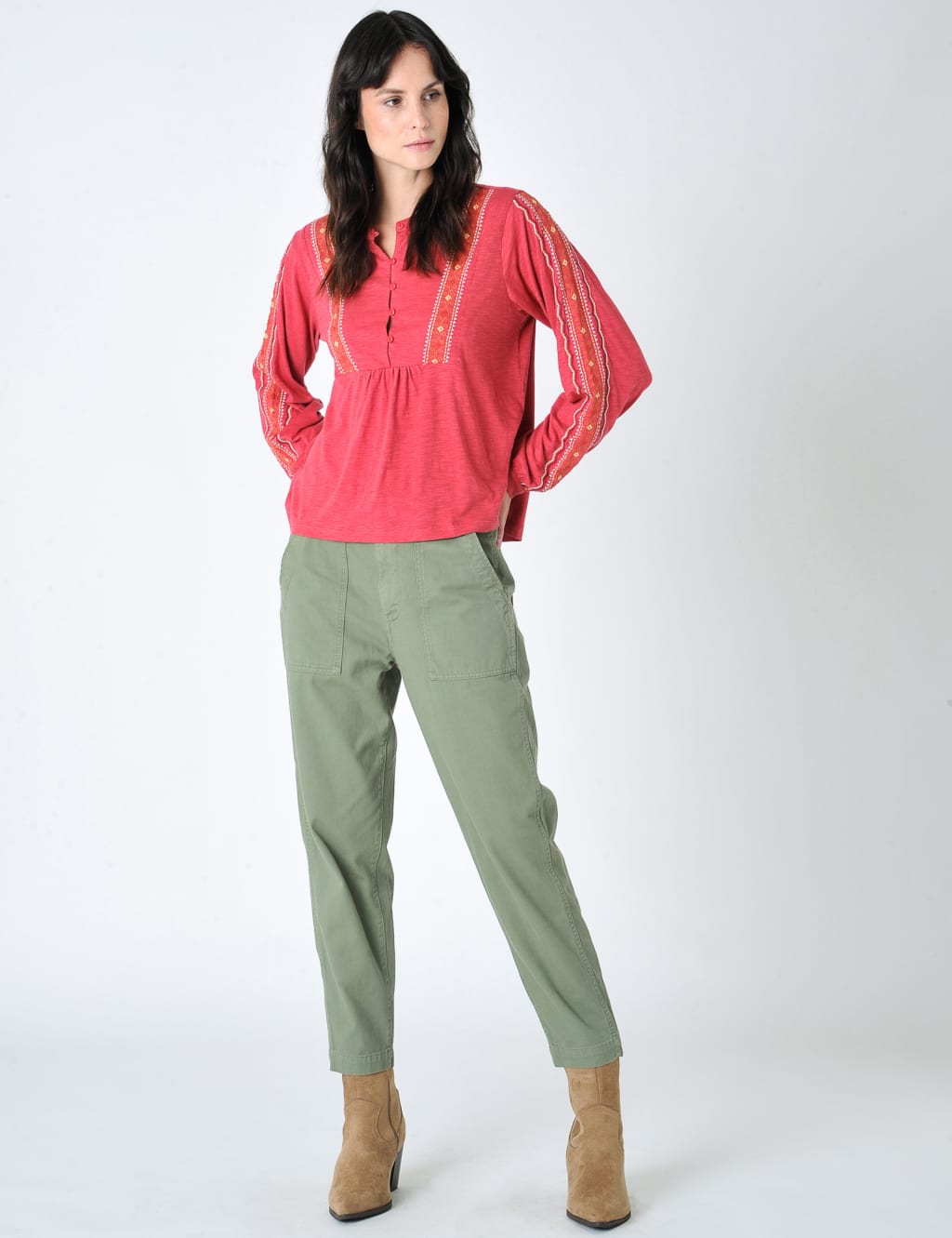Cotton Rich Embroidered Bib Detail Blouse image 5
