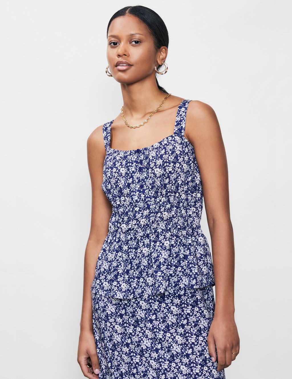 Floral Square Neck Waisted Cami Top image 1