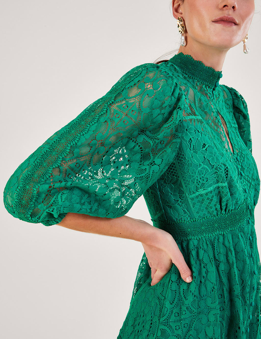 Lace High Neck Midaxi Shirt Dress image 2