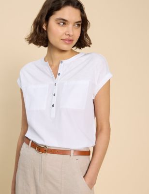 White Stuff Women's Pure Cotton Crew Neck Button Through Shirt - 20, White