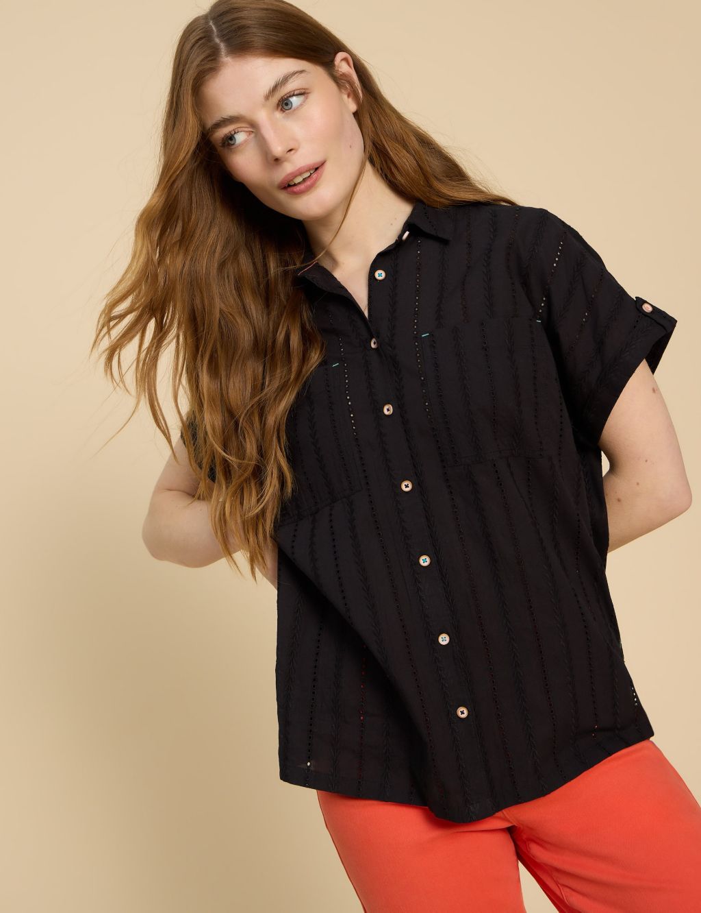 Organic Cotton Broderie Collared Shirt