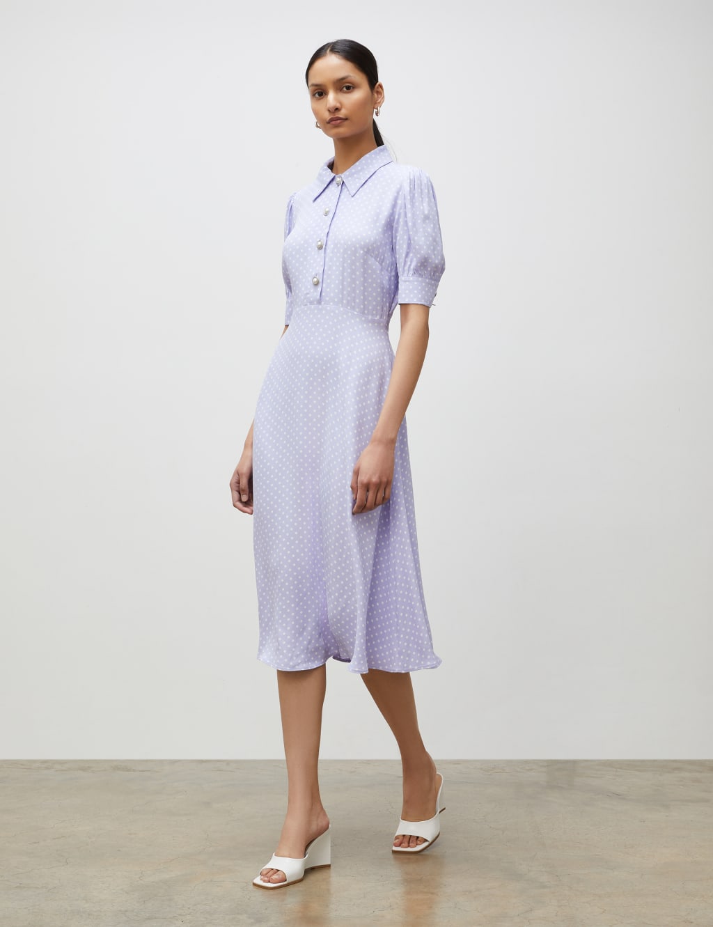 Polka Dot Collared Midi Waisted Dress image 1