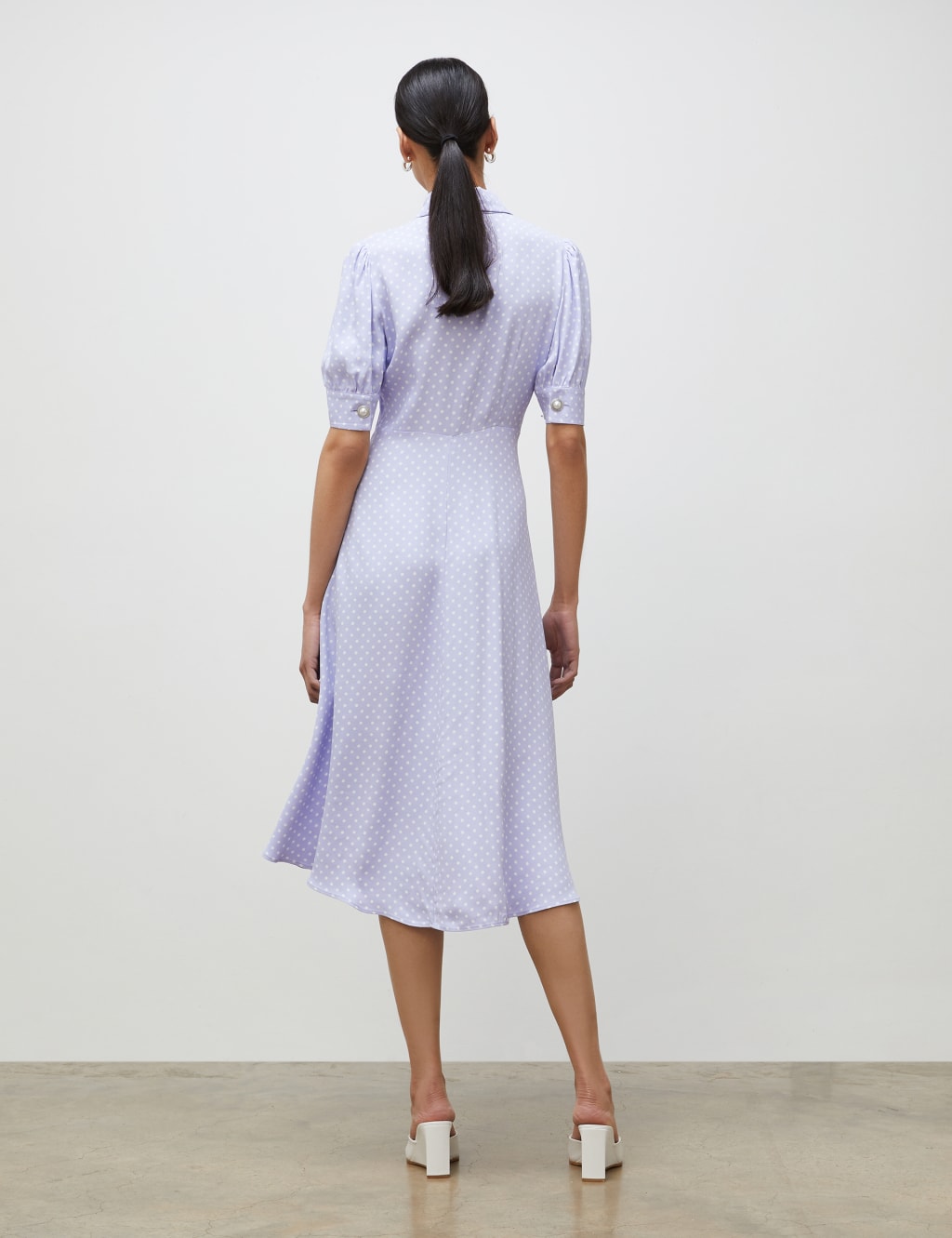 Polka Dot Collared Midi Waisted Dress image 3