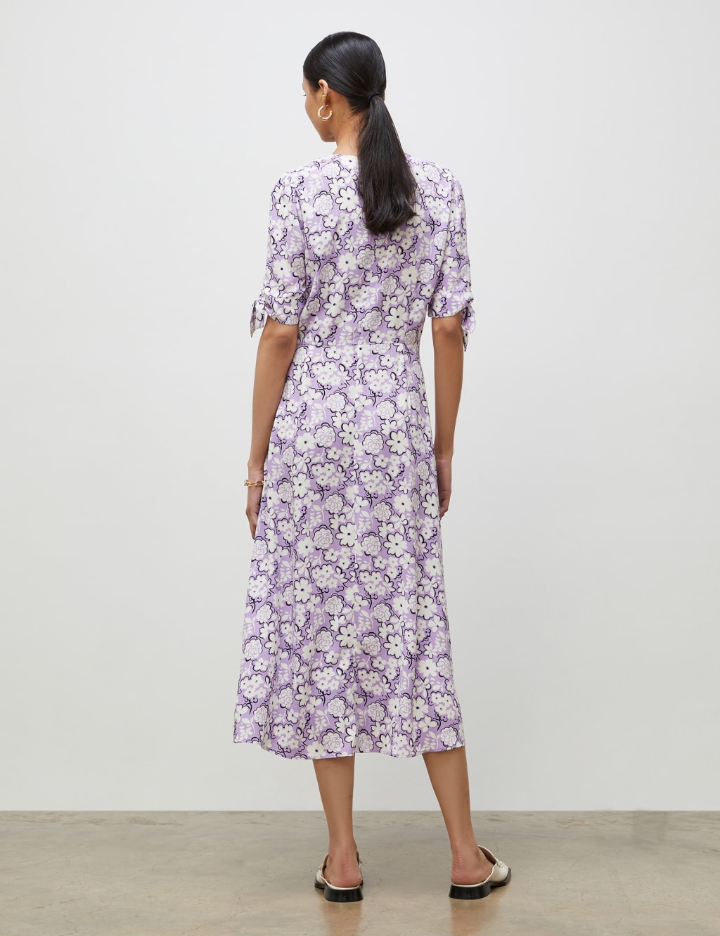 Floral Tie Sleeve Midi Waisted Dress image 3