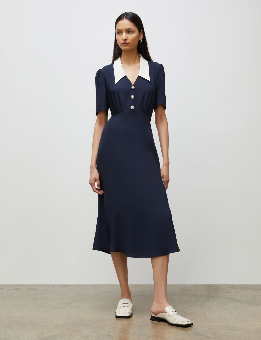 Collared Button Detail Midi Waisted Dress image 1