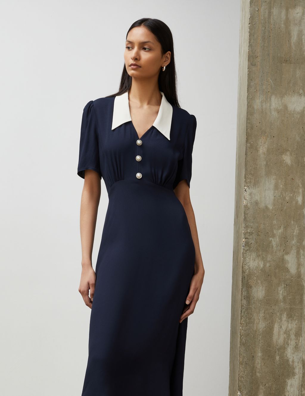 Collared Button Detail Midi Waisted Dress image 3