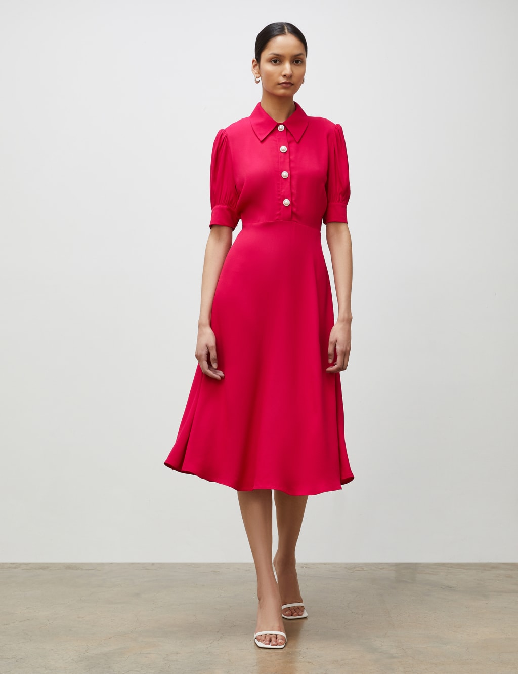 Collared Button Detail Midi Waisted Dress image 1