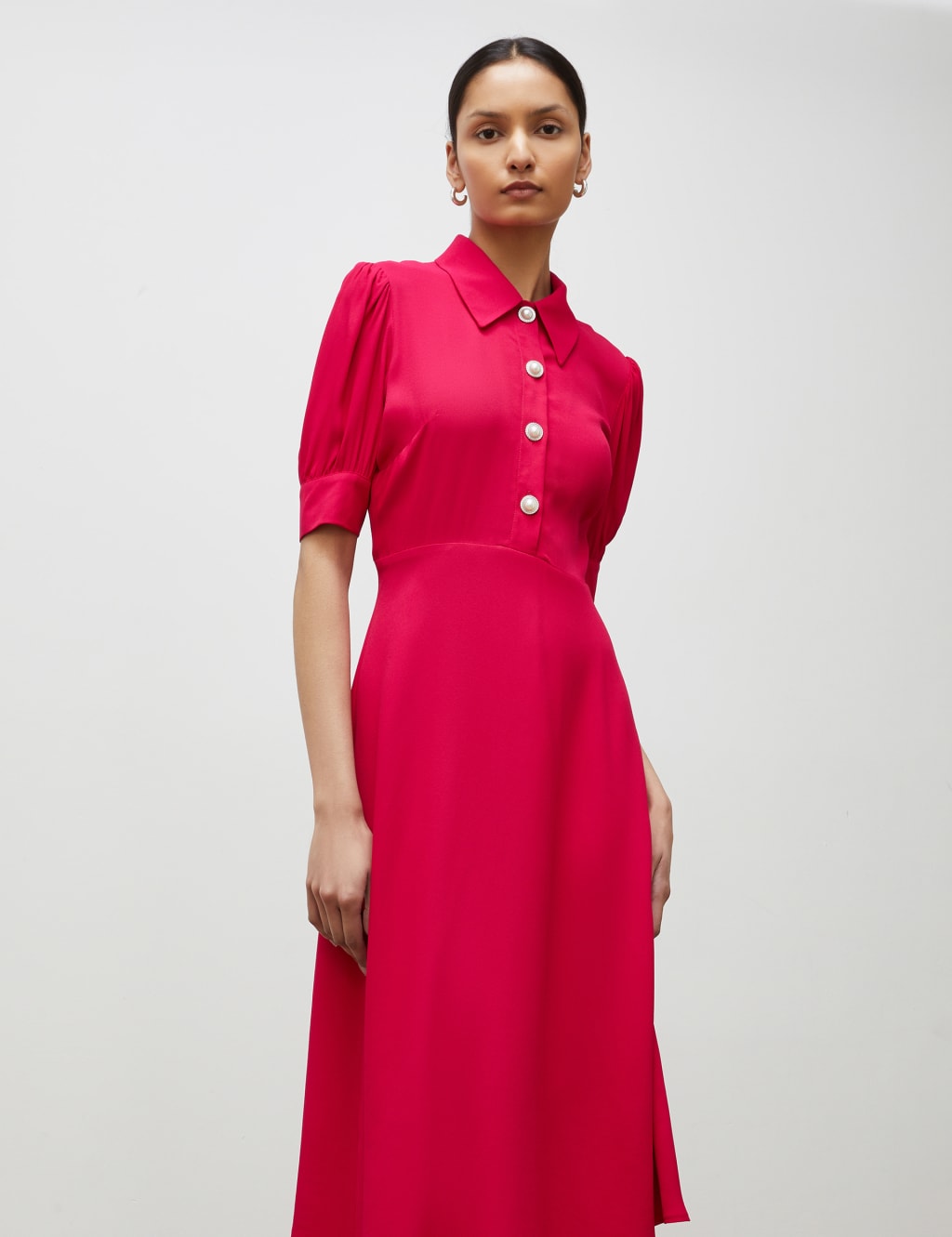 Collared Button Detail Midi Waisted Dress image 2