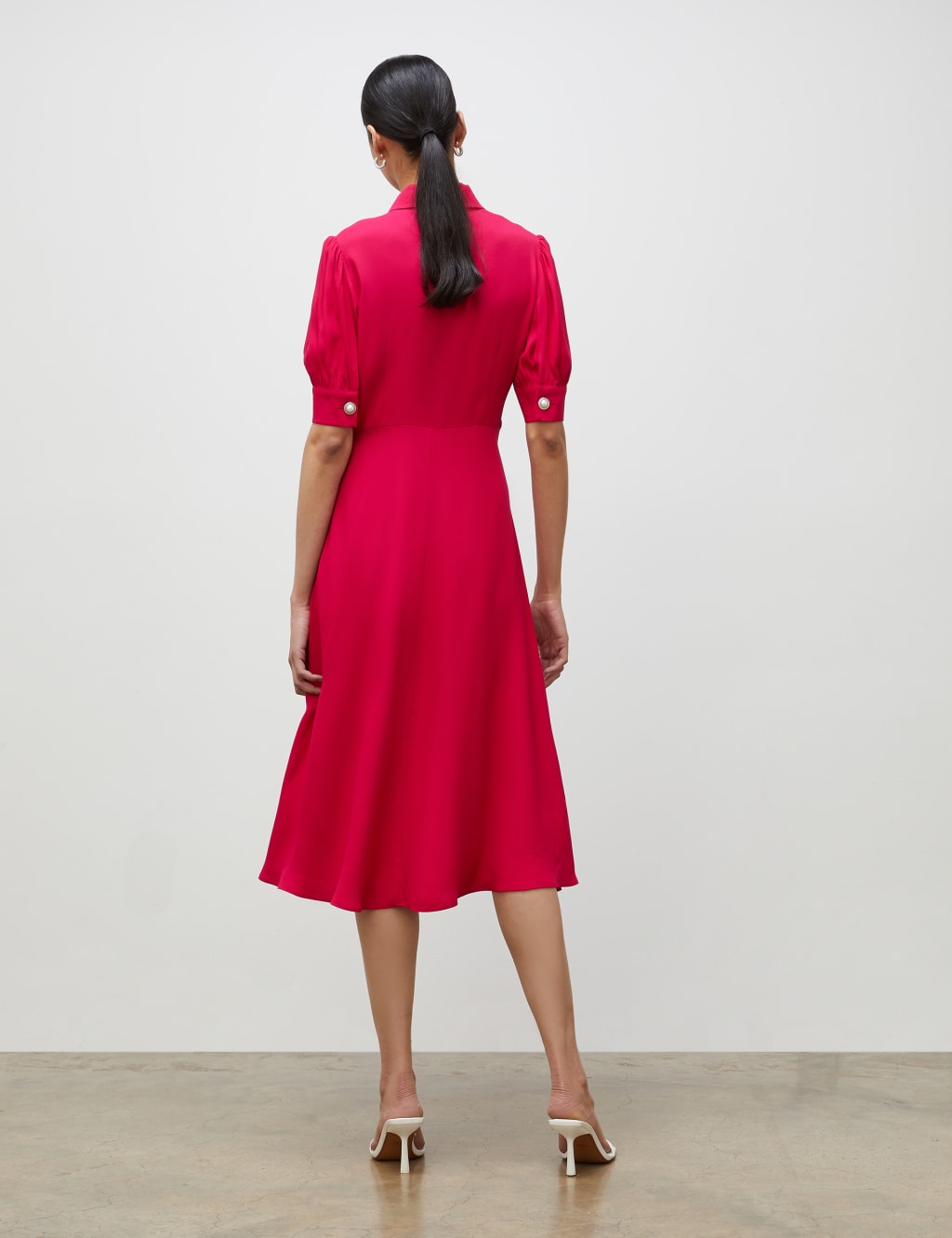 Collared Button Detail Midi Waisted Dress image 3
