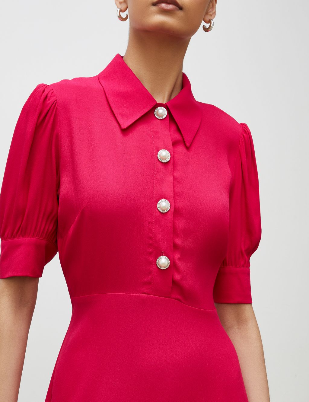 Collared Button Detail Midi Waisted Dress image 4