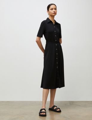 Finery London Womens Collared Belted Midi Shirt Dress - 14 - Black, Black