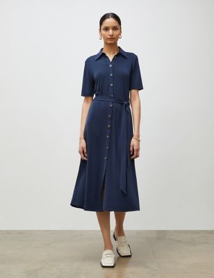 Finery London Womens Collared Belted Midi Shirt Dress - 8 - Navy, Navy