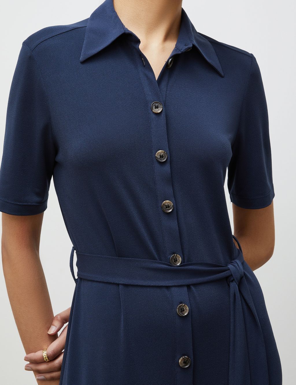 Collared Belted Midi Shirt Dress image 4