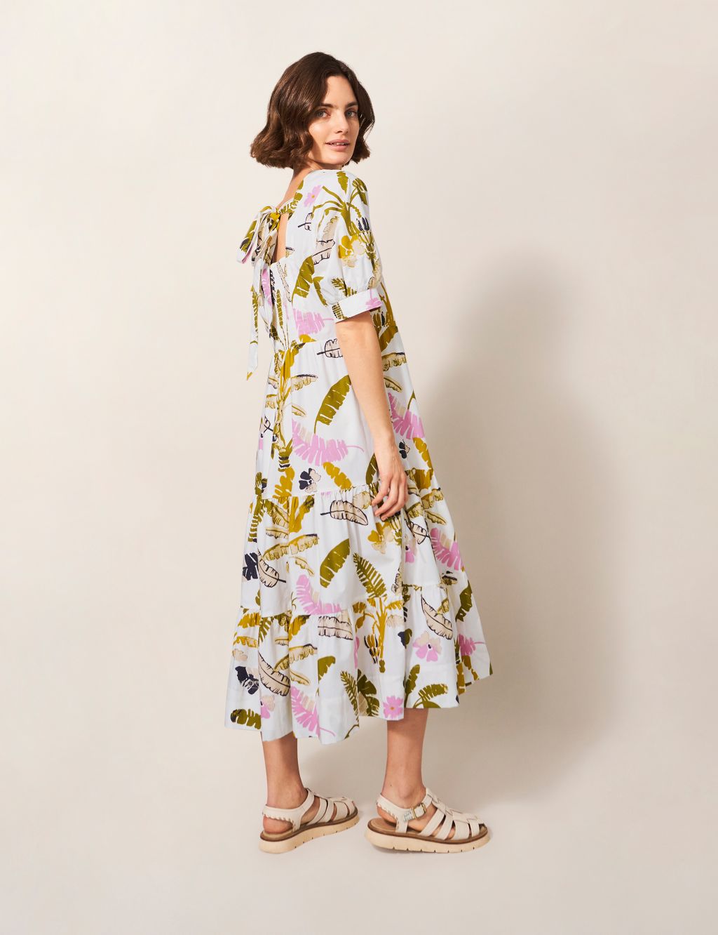 Pure Cotton Printed V-Neck Midi Tiered Dress image 4