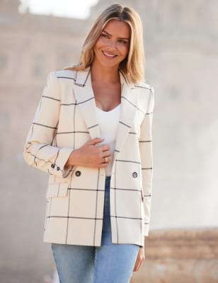 Sosandar Womens Relaxed Checked Longline Blazer - 6 - Ivory, Ivory