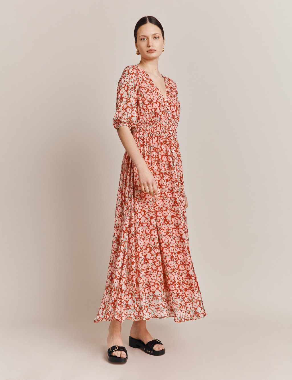 Floral V-Neck Maxi Waisted Dress image 3