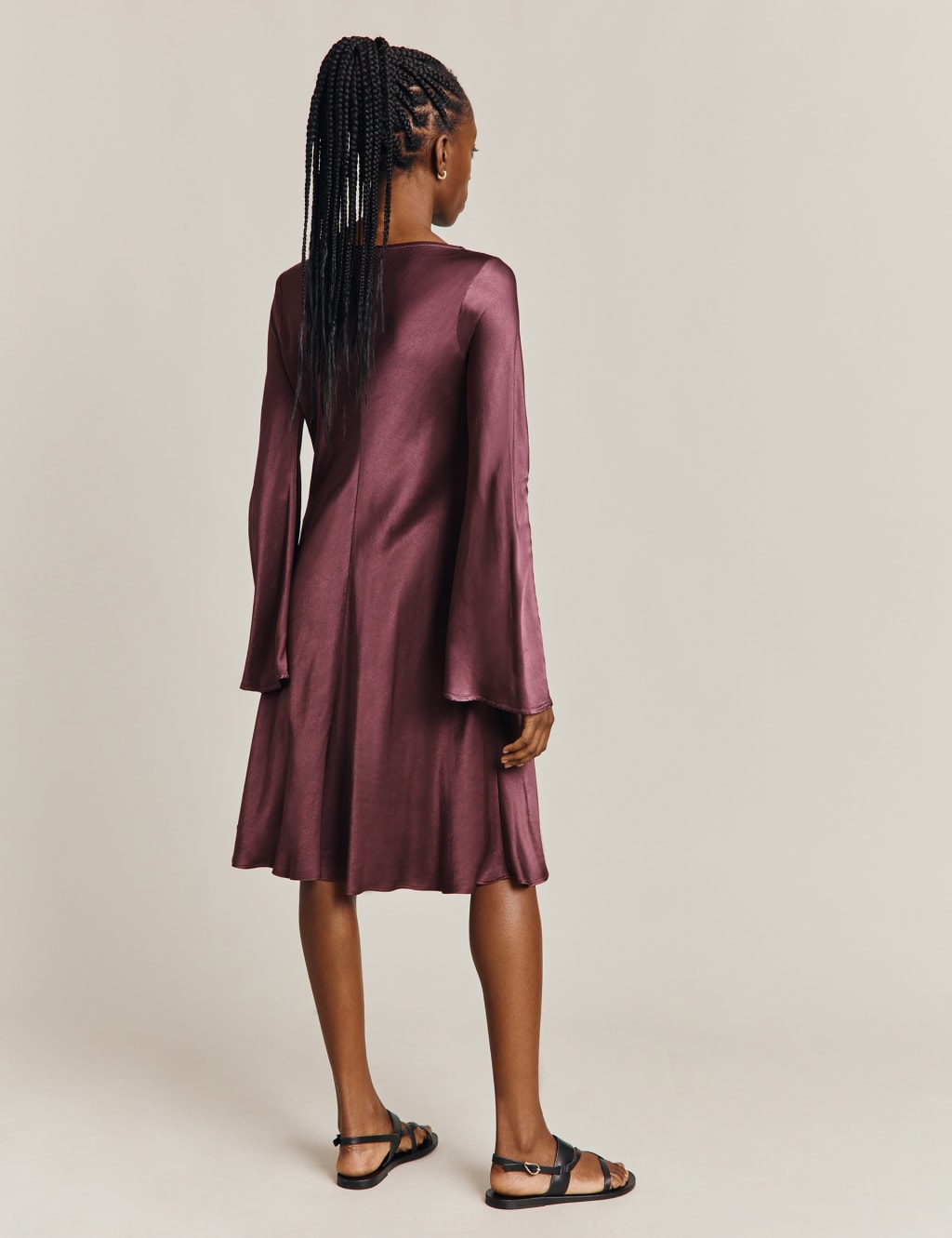 Satin Round Neck Knee Length Swing Dress image 4