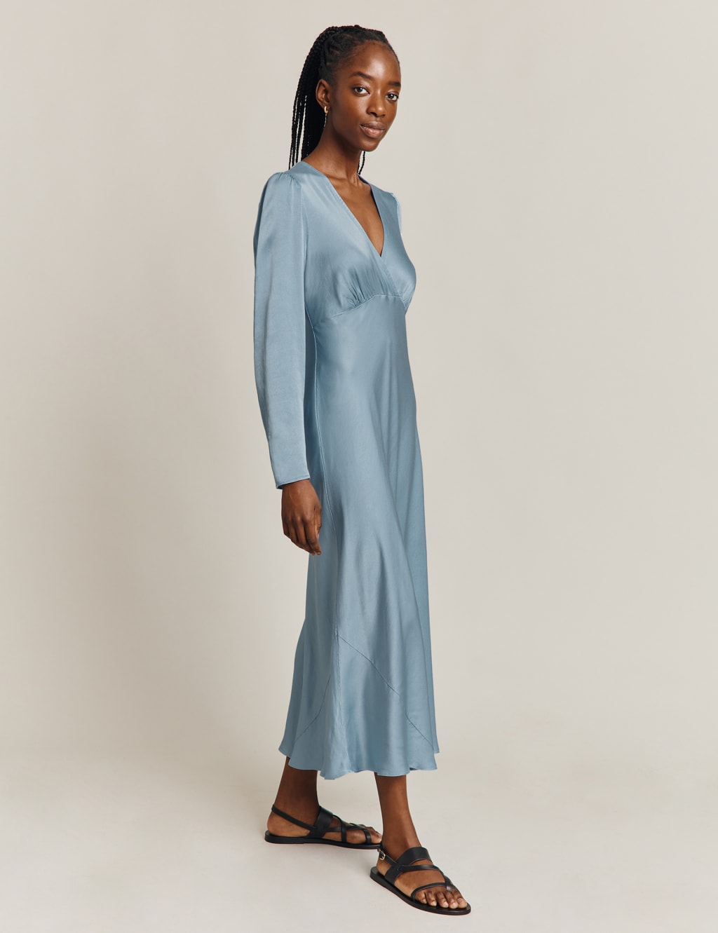 Satin V-Neck Empire Line Midi Dress image 2