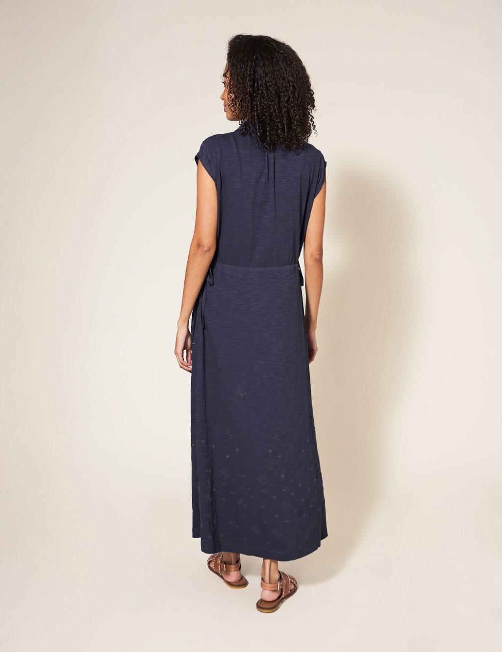 Jersey Embroidered Midi Waisted Dress image 2