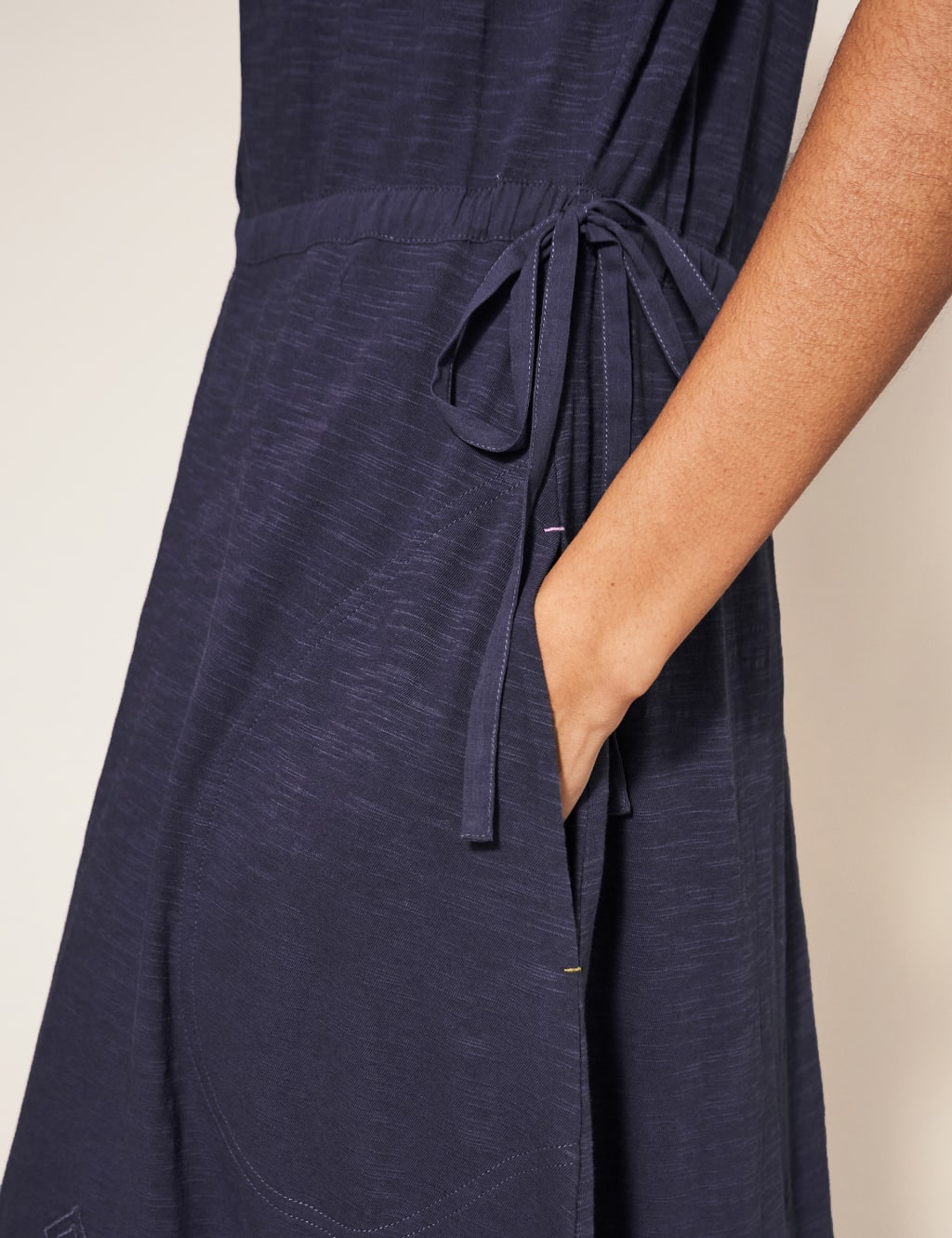 Jersey Embroidered Midi Waisted Dress image 3