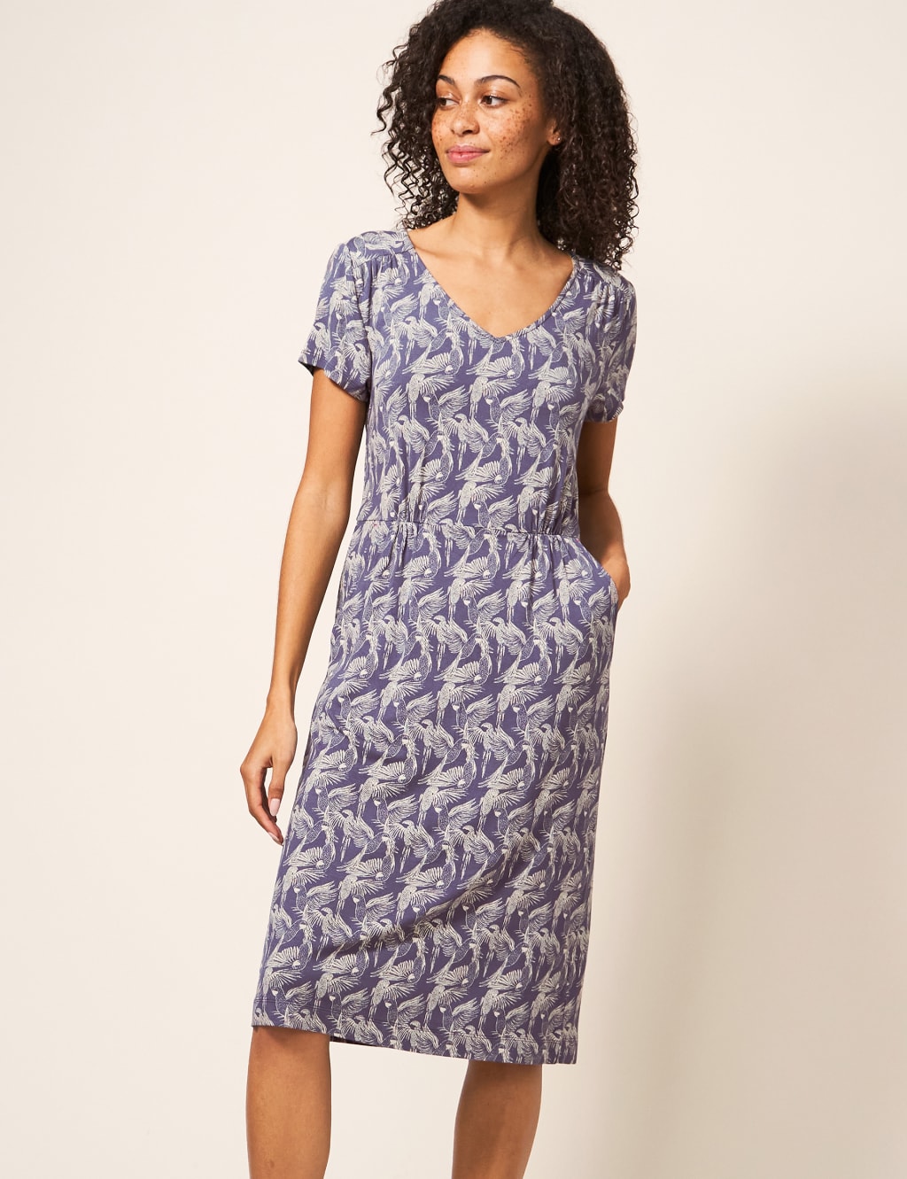 Jersey Printed V-Neck Waisted Dress image 1