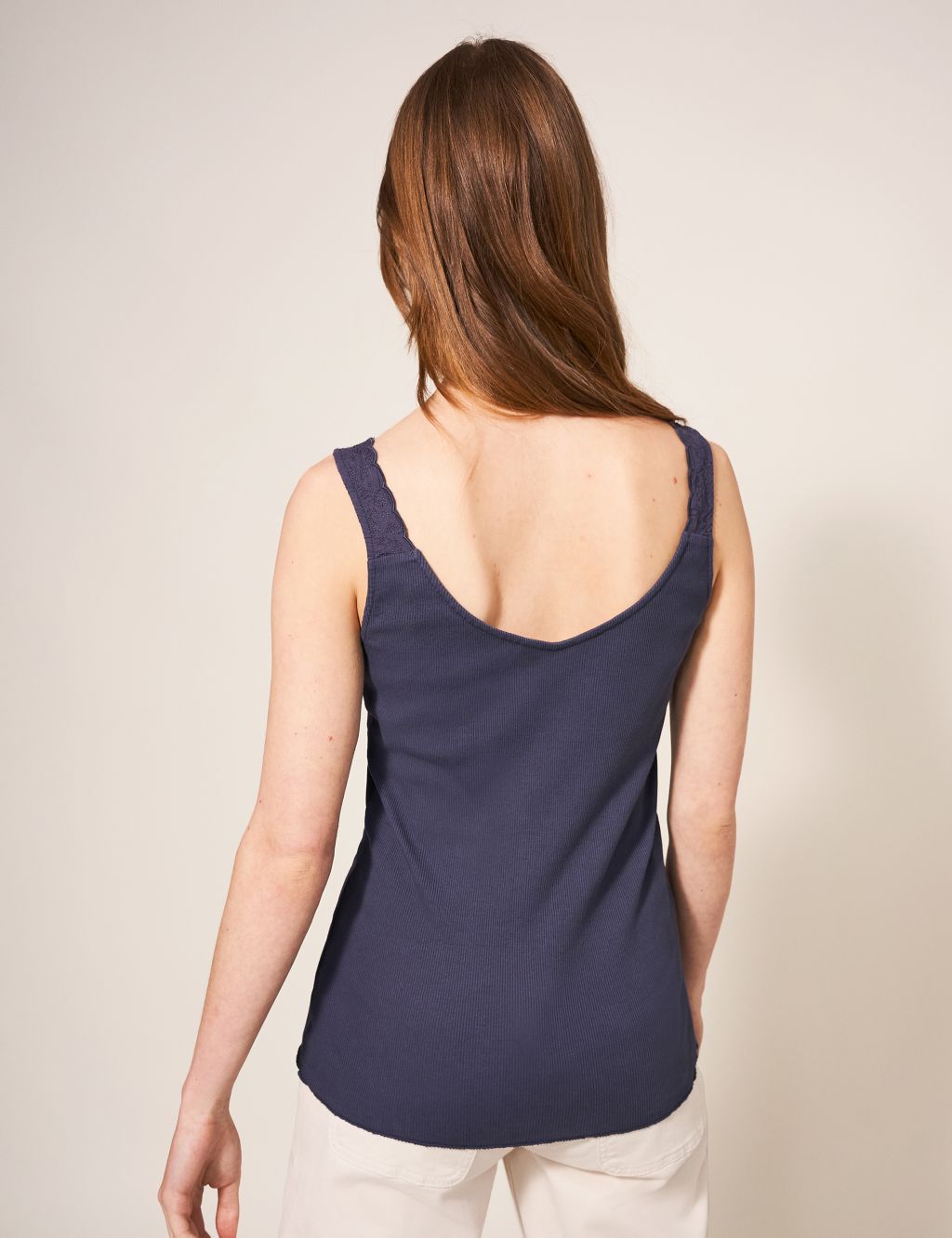 Pure Cotton Ribbed Lace Insert Vest image 3