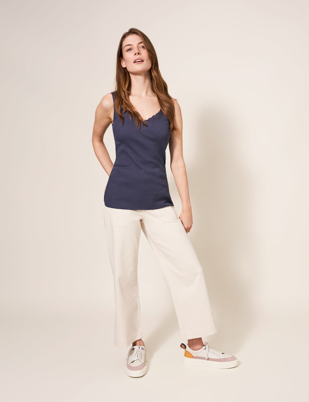 Pure Cotton Ribbed Lace Insert Vest image 5