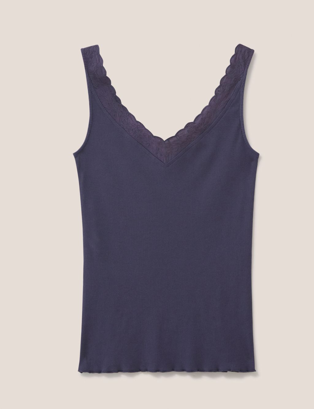 Pure Cotton Ribbed Lace Insert Vest image 2